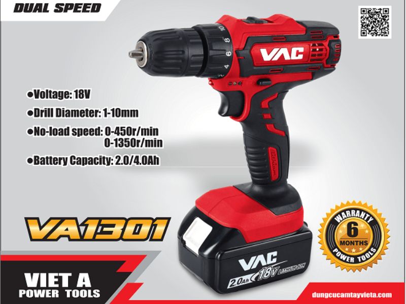 Máy khoan pin VAC 18V hoạt động bền bỉ ở mọi điều kiện thi công