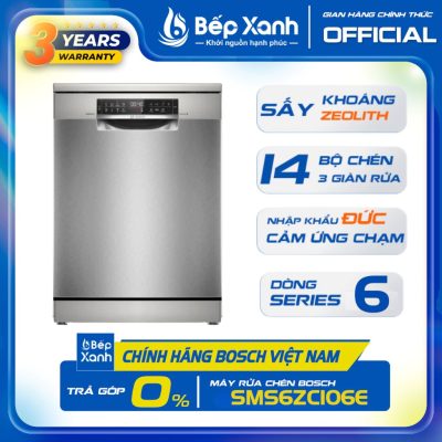 Máy rửa bát Bosch SMS6ZCI01P, Series 6, Nhập khẩu Đức 100% - Sấy Zeolith hoàn hảo