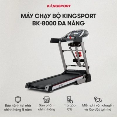 Máy chạy bộ KINGSPORT BK-8000 đa năng, thảm chạy rộng chống trơn, 12 bài tập đa dạng