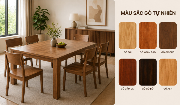 Mỗi loại gỗ sở hữu màu sắc & đường vân riêng, tạo nên vẻ đẹp độc đáo cho từng bộ bàn ăn