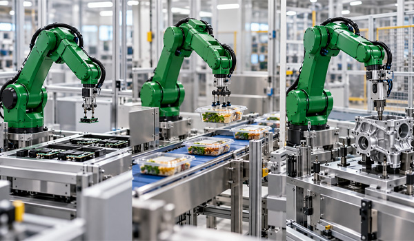 Cánh tay robot được ứng dụng rộng rãi trong các ngành như cơ khí, điện tử, dược phẩm,...
